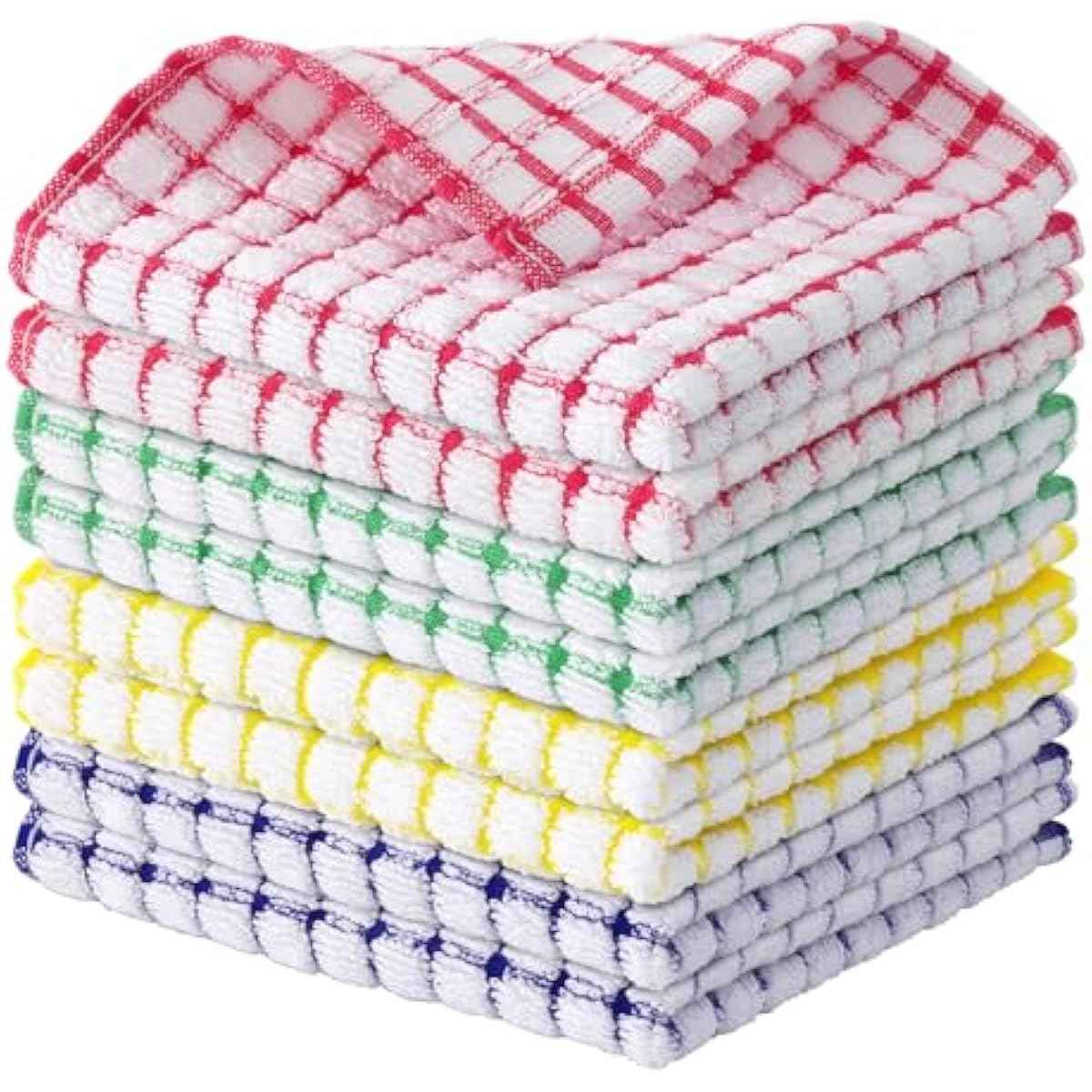 Kitinjoy Cotton 8 Pack Terry Kitchen Dish Cloths, 12 x 12 Inches Super Soft and Absorbent Dish Rags, Quick Drying Dish Towels for Washing Dishes, Mixed Color