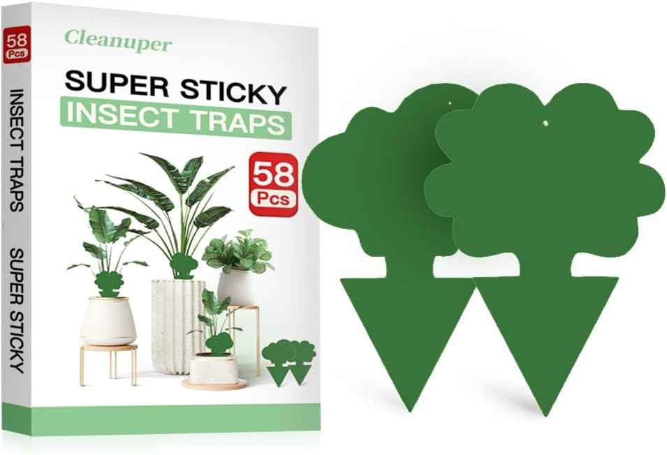 58 Pack Flying Insect Traps for Plants – Green Sticky Traps for Fungus Gnats, Flies & Flying Bugs, Indoor Outdoor Flying Bug Catcher for Pots, Garden & Kitchen, Non-Toxic, Odorless, Kid & Pet Safe