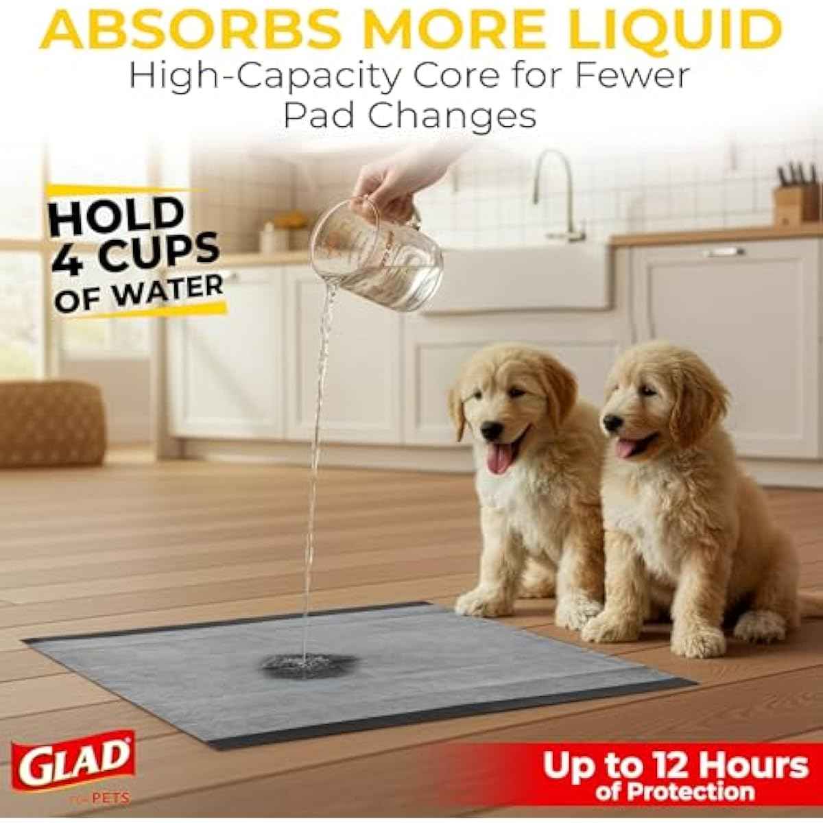 Glad for Pets Black Charcoal Puppy Training Pads with Odor Control and Pheromone Attractant, Leak Resistant Dog Potty Pads for House Training Puppies and Dogs, 23 x 23 in, 50 Count