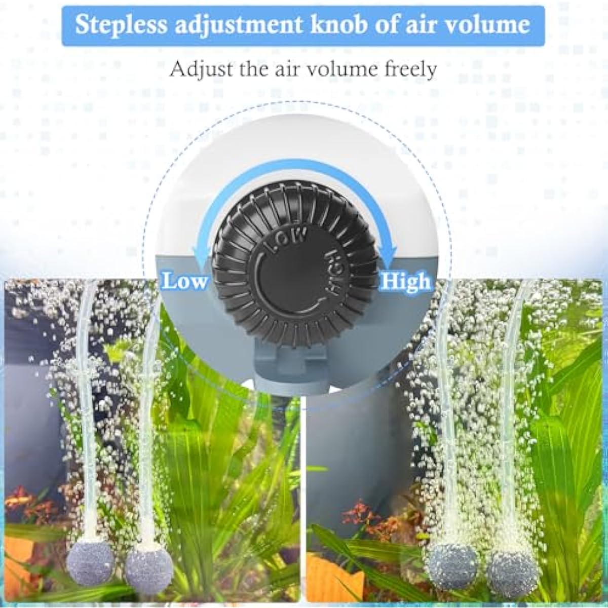hitop whisper adjustable fish tank aerator with dual outlet for 20 to 100 gallon aquariums