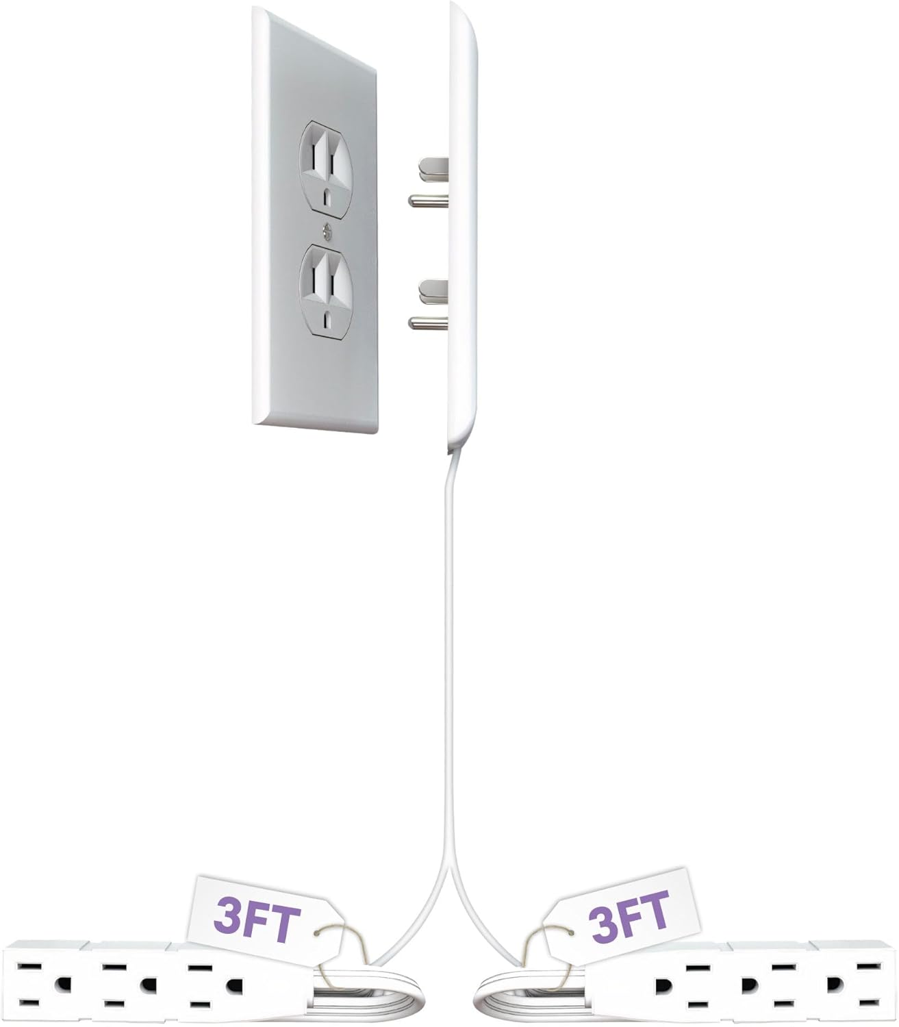 Sleek Socket original flat ultra-thin outlet concealer with extension cord kit, 3ft, multi-outlet power strip for home improvement