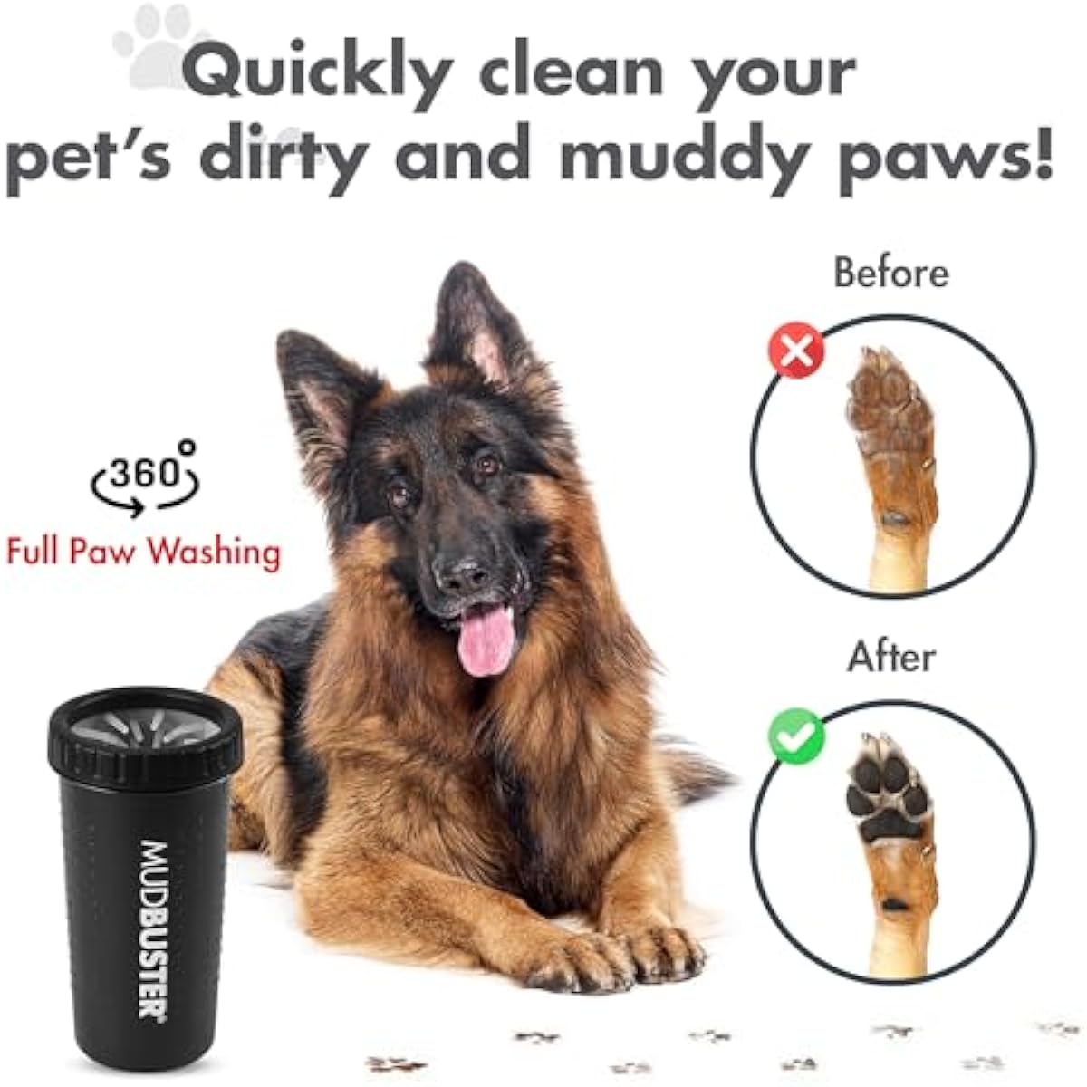 Dexas MudBuster Portable Dog Paw Washer in Large, Matte Black, Special Edition for Easy Cleaning