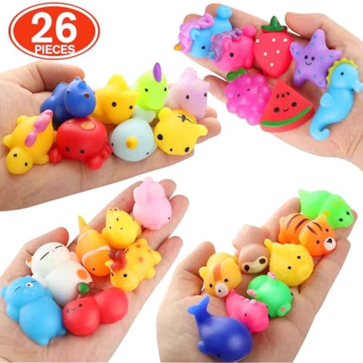 Squishies, 26 Pack Mochi Squishy Toys - Kawaii Cat Squishys Slow Rising Animals - Party Favors, Goodie Bag, Birthday Gifts, Mini Squishies Stress Reliever Toy