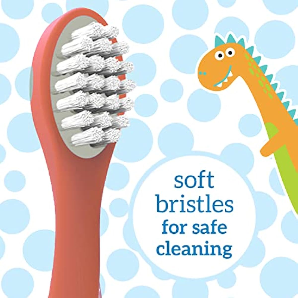 Dr Brown's Baby Toddler Toothbrush Green and Orange Dinosaur 2-Pack Ages 1-4 Years Soft Bristles Suction Cup Base