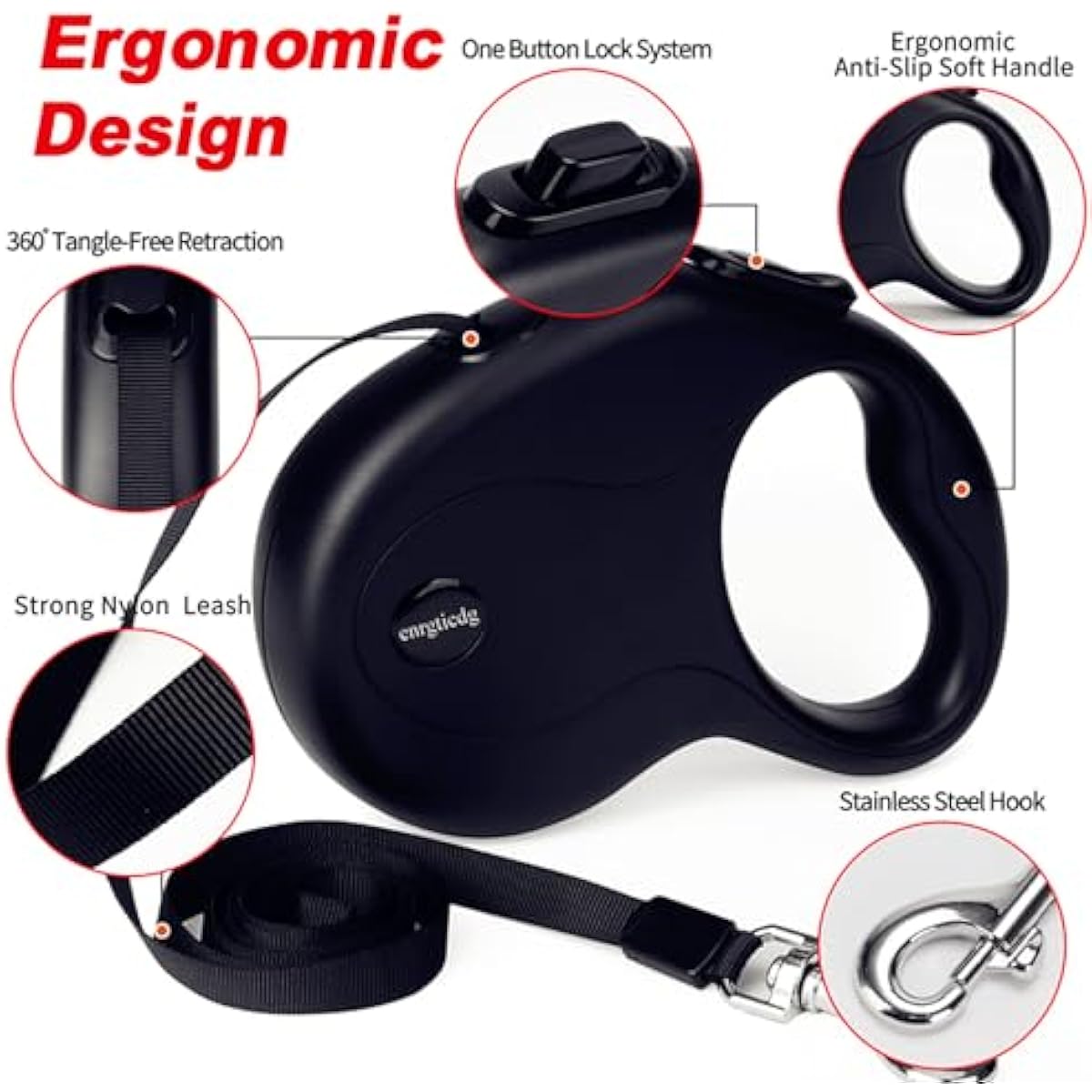 16ft retractable dog leash for small to medium dogs and cats up to 50lbs with stainless steel spring strong nylon tape and one-handed brake
