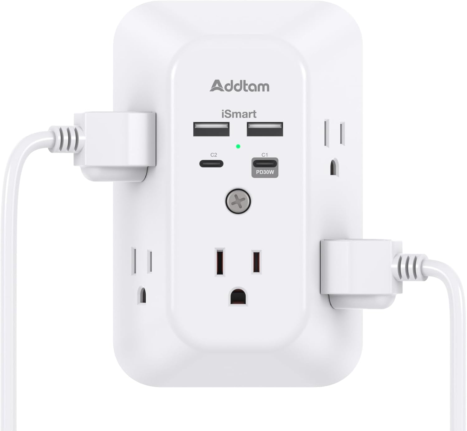 Addtam 5-Outlet USB Wall Charger Surge Protector with 4 USB Ports and 1 USB C Outlet 1800J Power Strip
