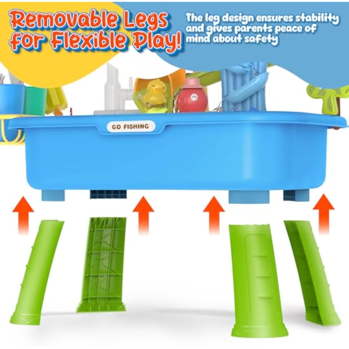 21 Blue Kids Kitchen Sink Toy with Electric Faucet 4-in-1 Play Set with Detachable Legs and Fishing Game