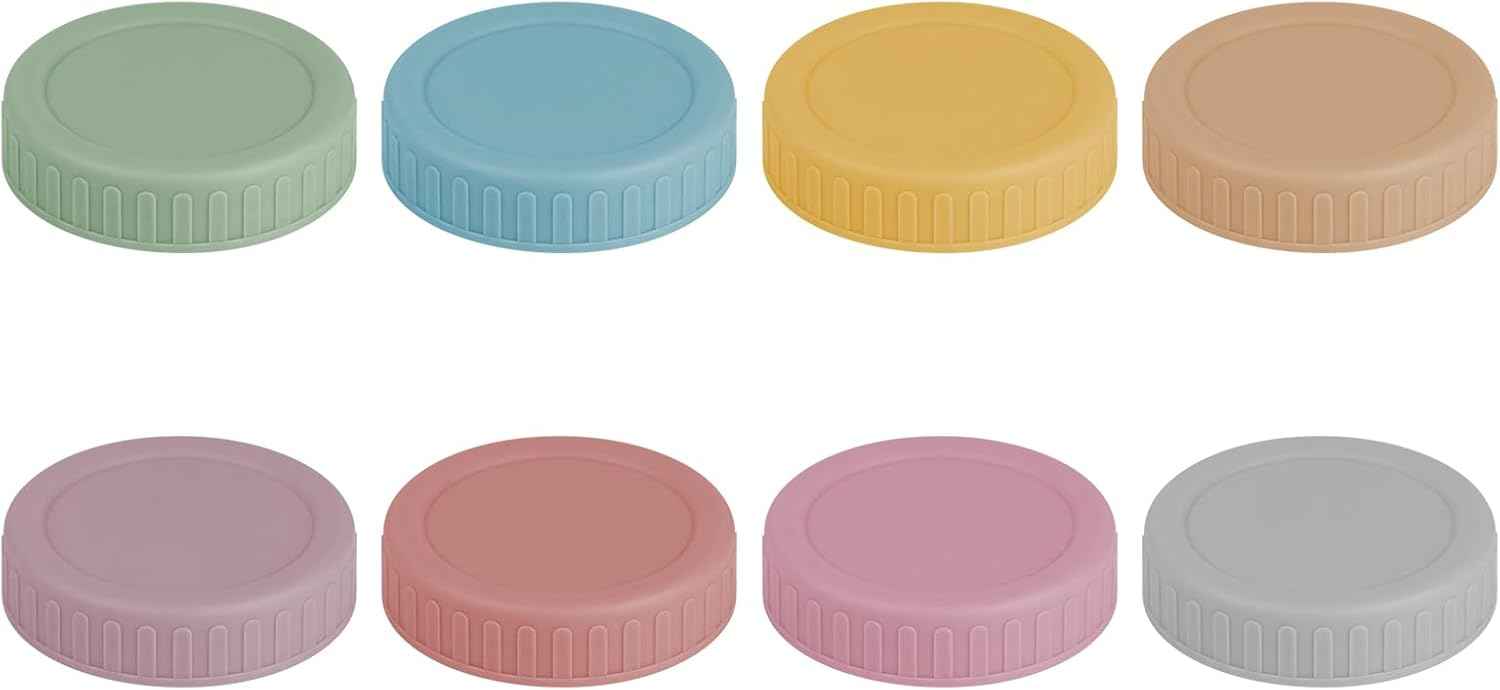 Vaincre 8PCS Mason Jar Lids - Colored Plastic Mason Lids Regular Mouth, Leak Proof Canning Covers with Silicone Rings for Ball, Kerr and More, Reusable Can Tops Caps Covers for Jars