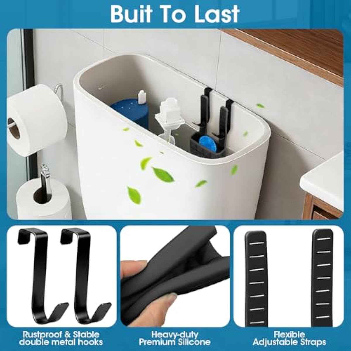 Adjustable Toilet Tank Cleaning Tablet Holder-Hanging Silicone Basket Carrier with Rustproof Hooks for Bowl Cleaner & Bleach Tablet Caddy, Accessory Fit Up to 7" Water Level