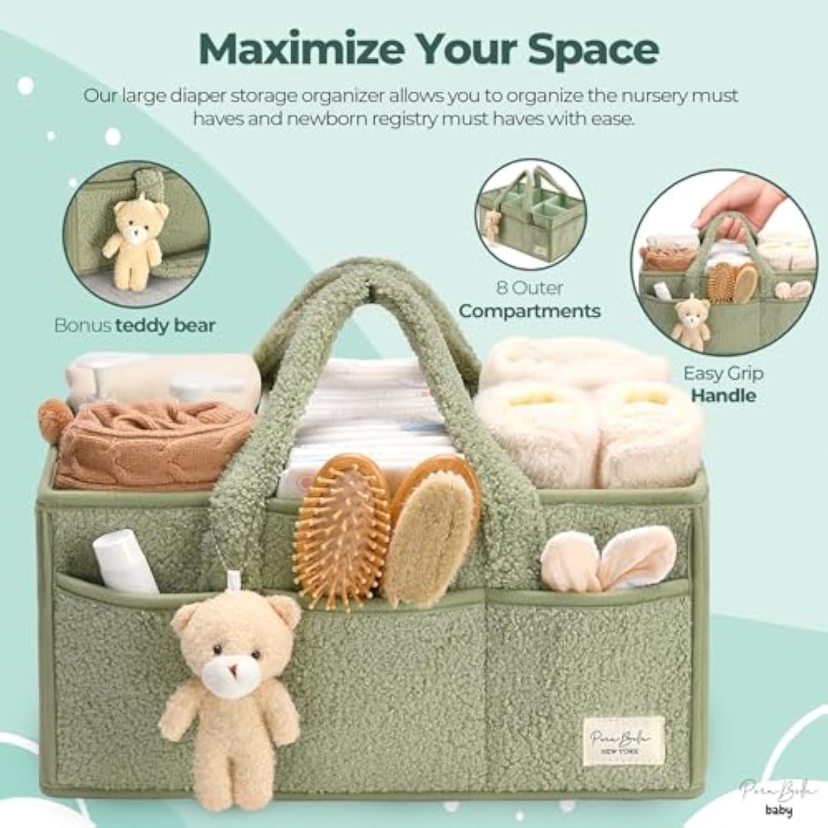 PeraBella Diaper Caddy Organizer for Changing Table, Storage Basket for Wipes and Essentials
