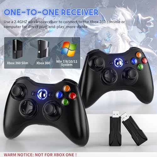 Gamrombo Xbox 360 2 Pack Wireless Controller Replacement for 360 & Slim with Windows PC Compatibility