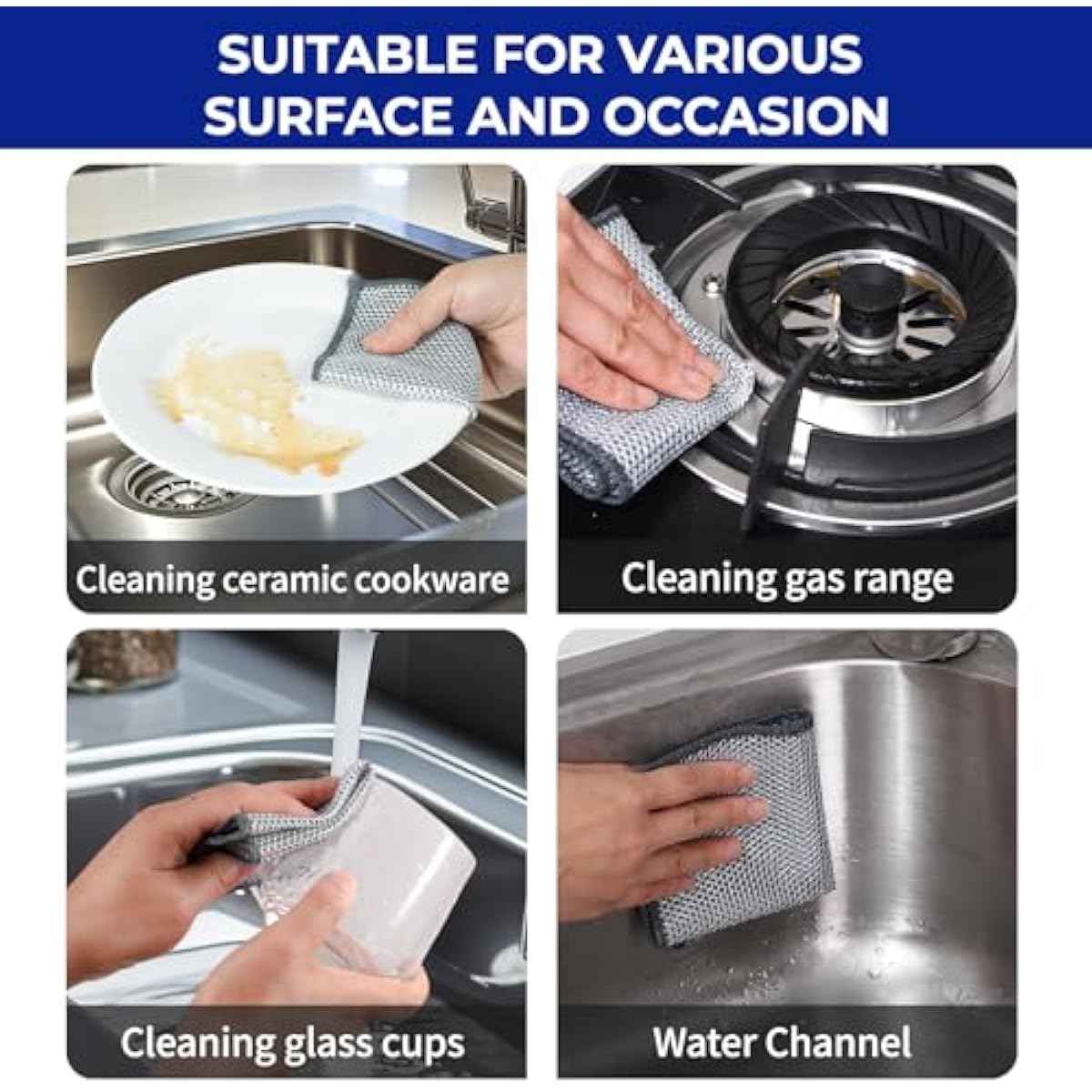 12 PCS 3-Layer Non-Scratch Multipurpose Steel Wire Dishcloths - Reusable Quick-Dry Odor-Free Scrub Cloths for Dishes, Kitchen Cleaning Cloths for Cookware, Sinks, Stove Tops(7.87X7.87)
