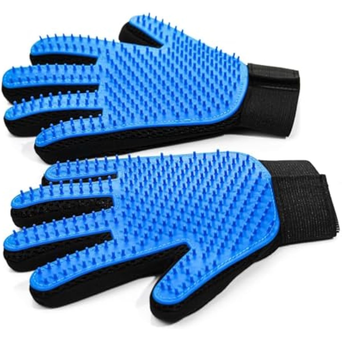 Pet Hair Removal Gloves for Dogs and Cats - 2-in-1 Deshedding Brush Massage Mitt for Shedding Control and Safe Pet Grooming 2-Pack (Blue)