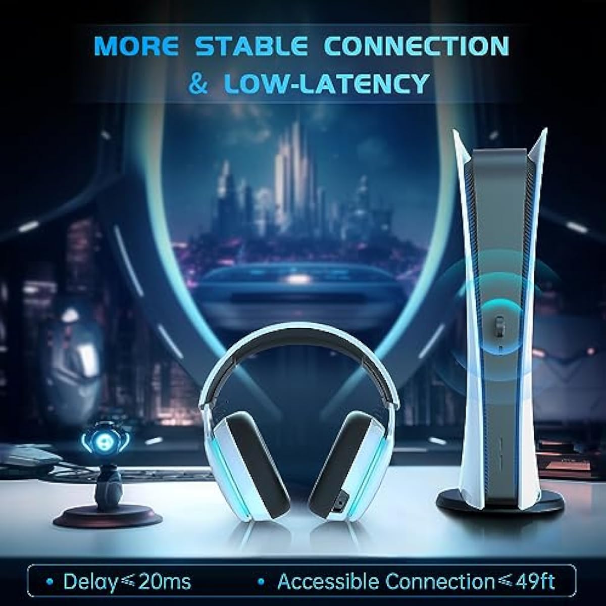 Gtheos 2.4GHz wireless gaming headset for ps5, ps4, nintendo switch and pc with noise canceling mic and 40+hr battery life - white