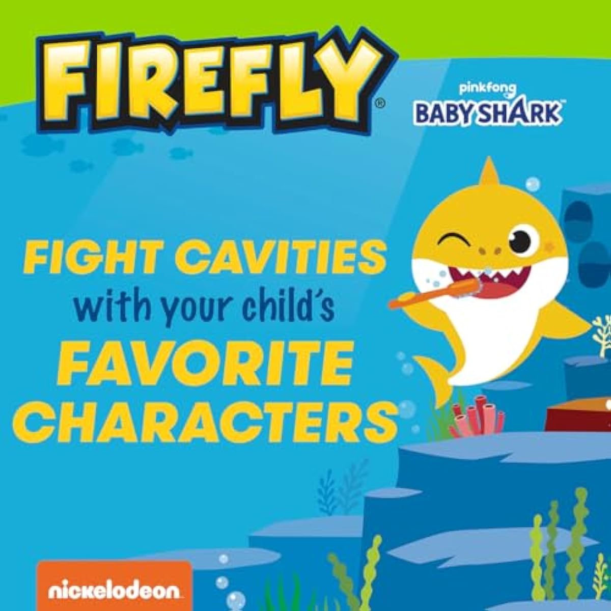 Firefly Clean N' Protect Baby Shark Toothbrush with soft bristles and anti-slip grip handle, battery included, ages 3+