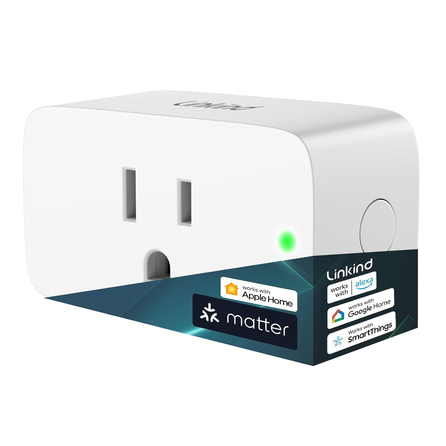 linkind matter smart plug, work with apple home, alexa, google, smartthings, 15a/1800w, app remote control & schedule