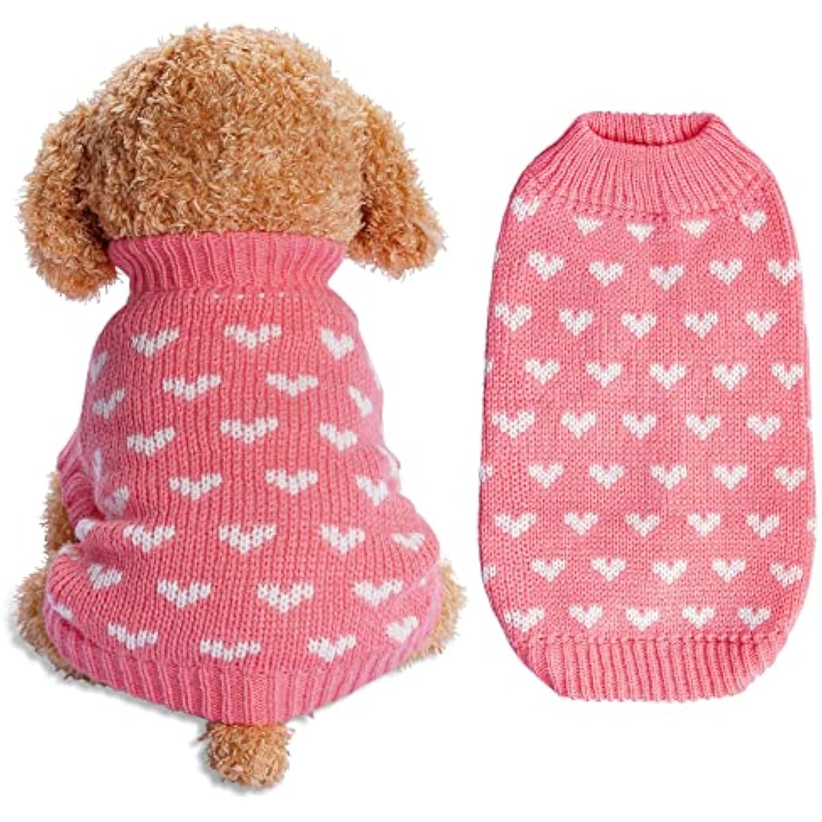 Dxhycc pink heart puppy sweater for small cats and dogs, soft warm winter pet clothes, size S