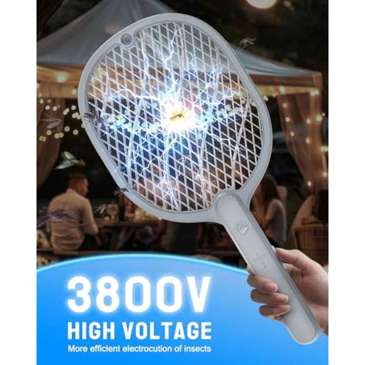 Electric Fly Swatter, 3800V Handheld Bug Zapper Racket, Type-C Rechargeable, Mosquito Zapper for Indoor Outdoor, 3-Layer Safety Mesh, Easy to Use, Lightweight (Basic 1 Pack)