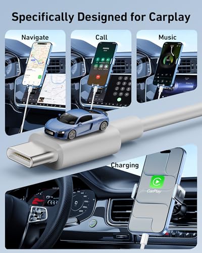 carplay cable for iphone 17/17 pro/air/16e/16/15 pro max/plus 2pack usb a to usb c charging wire 3ft
