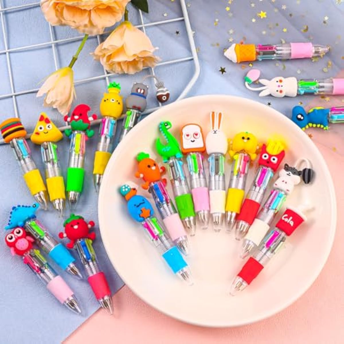 cZWZ 20Pcs Mini Multicolor Pens 4-in-1 Cute Ballpoint Pens for Kids Birthday Party Favors Gifts Teacher Supplies