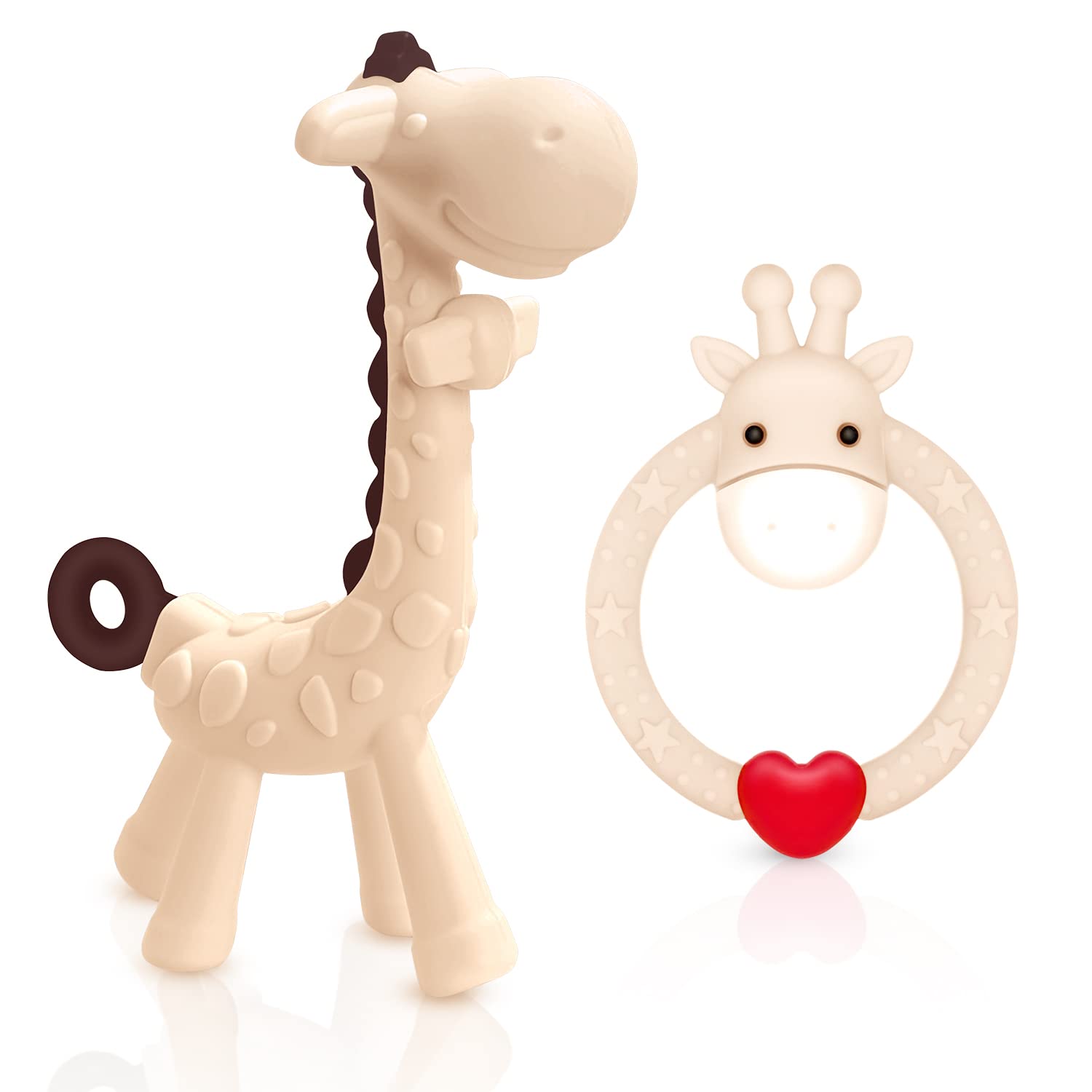 SHARE&&CARE BPA Free Silicone baby teether giraffe toy with storage case, for 3 months above infant sore gums pain relief (Pink)