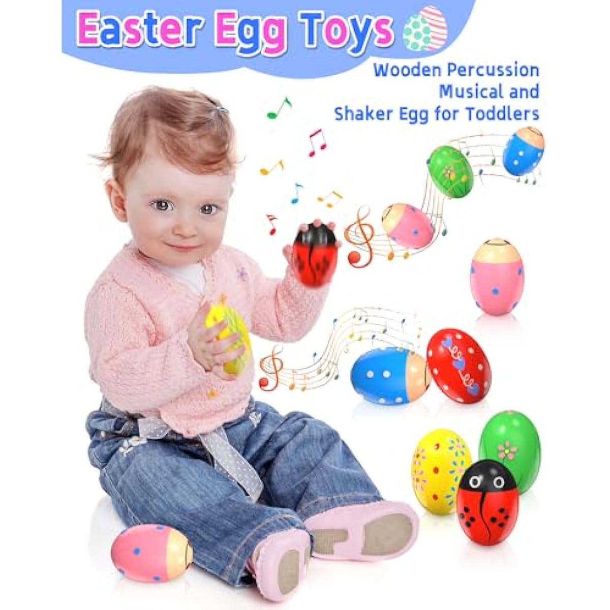 wooden percussion shakers 6-pack montessori toys for kids toddlers