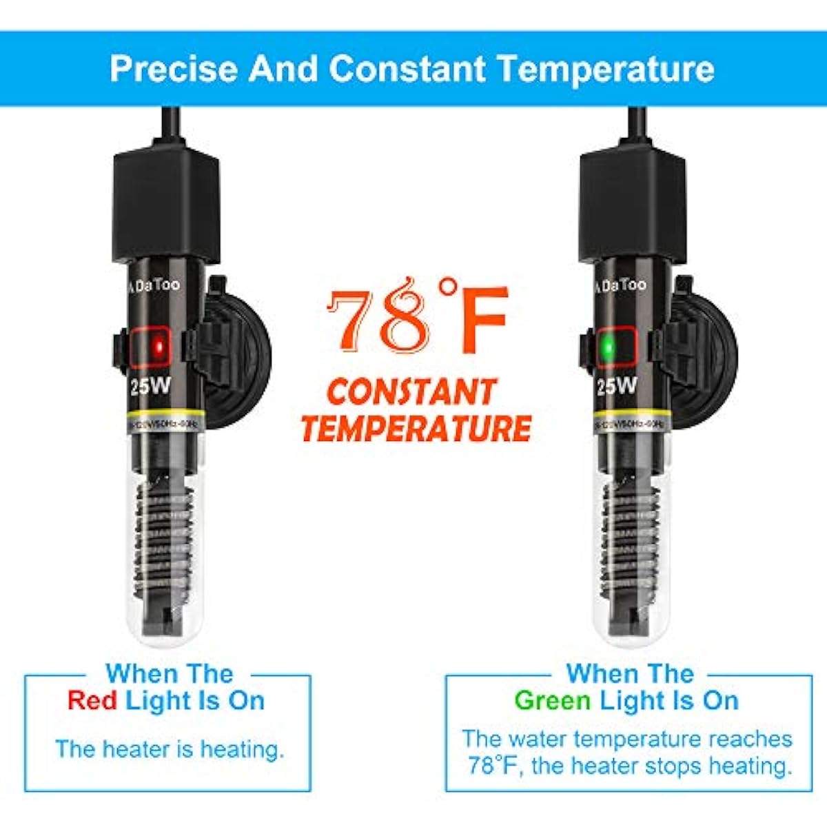 Mini Aquarium Heater 25W for Small Fish Tanks with Thermometer Sticker, Free Setup