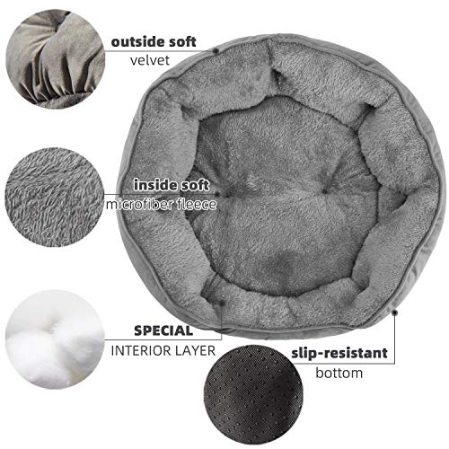 asvin small dog bed, soft and cozy, machine washable, anti-slip oxford bottom, grey, 20 inches