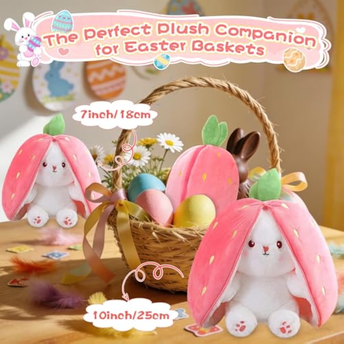 miaodam strawberry bunny reversible cuddle bunny plush zipper transformed rabbit toy