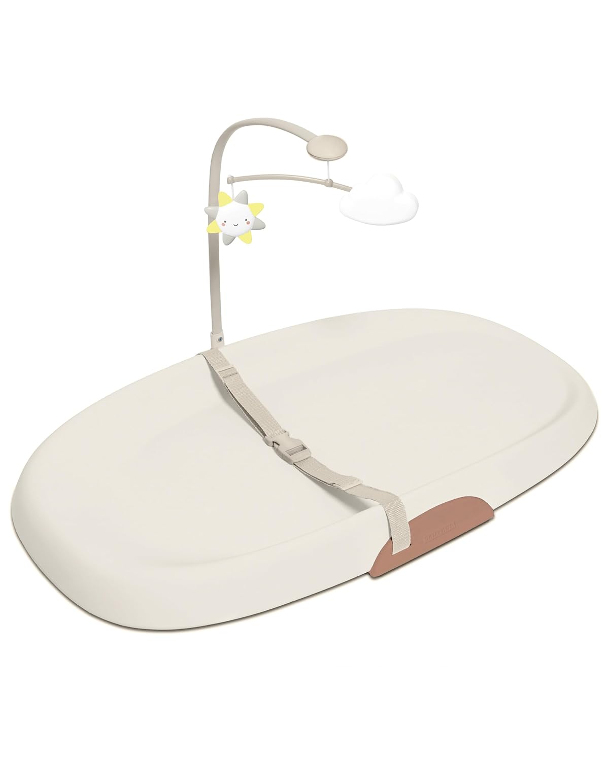 Skip Hop Baby Changing Pad Nursery Style Wipe-Clean Contoured with Cushioned Foam, Non-Skid Base, Built-in Safety Belt & Tuck-Away Toy Bar Fits Standard Changing Tables, Oat
