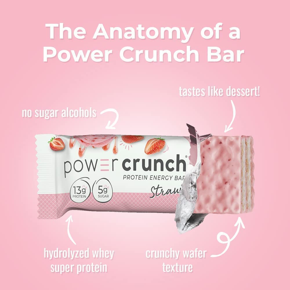 power crunch whey protein bars strawberry cream 1.4 oz 12 count high protein snacks