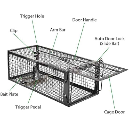 2-Pack Rat Traps Humane Live Mouse Vole Chipmunk Trap Cage for Indoors and Outdoors (Black)