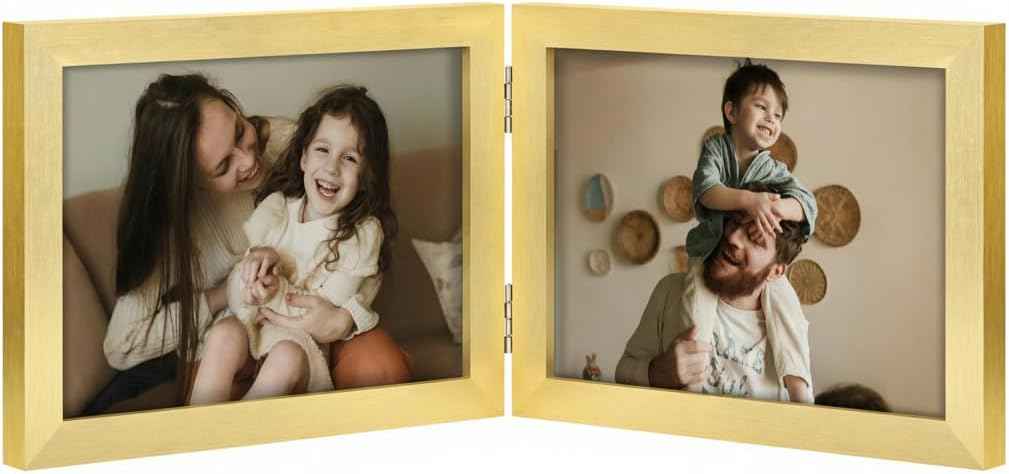 decorUhome Double 4x6 Picture Frame Vertical, Engineered Wood Bifold Photo Frame with Plexiglass for Tabletop Display, 4x6, Black