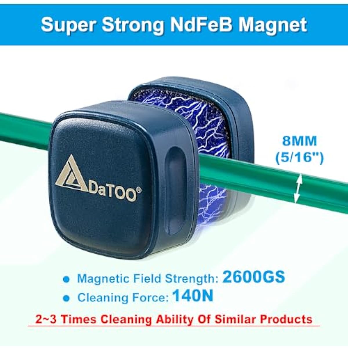 Aquarium magnet scrubber with super strong magnet and cleaning pads for small fish tanks up to 8mm thick