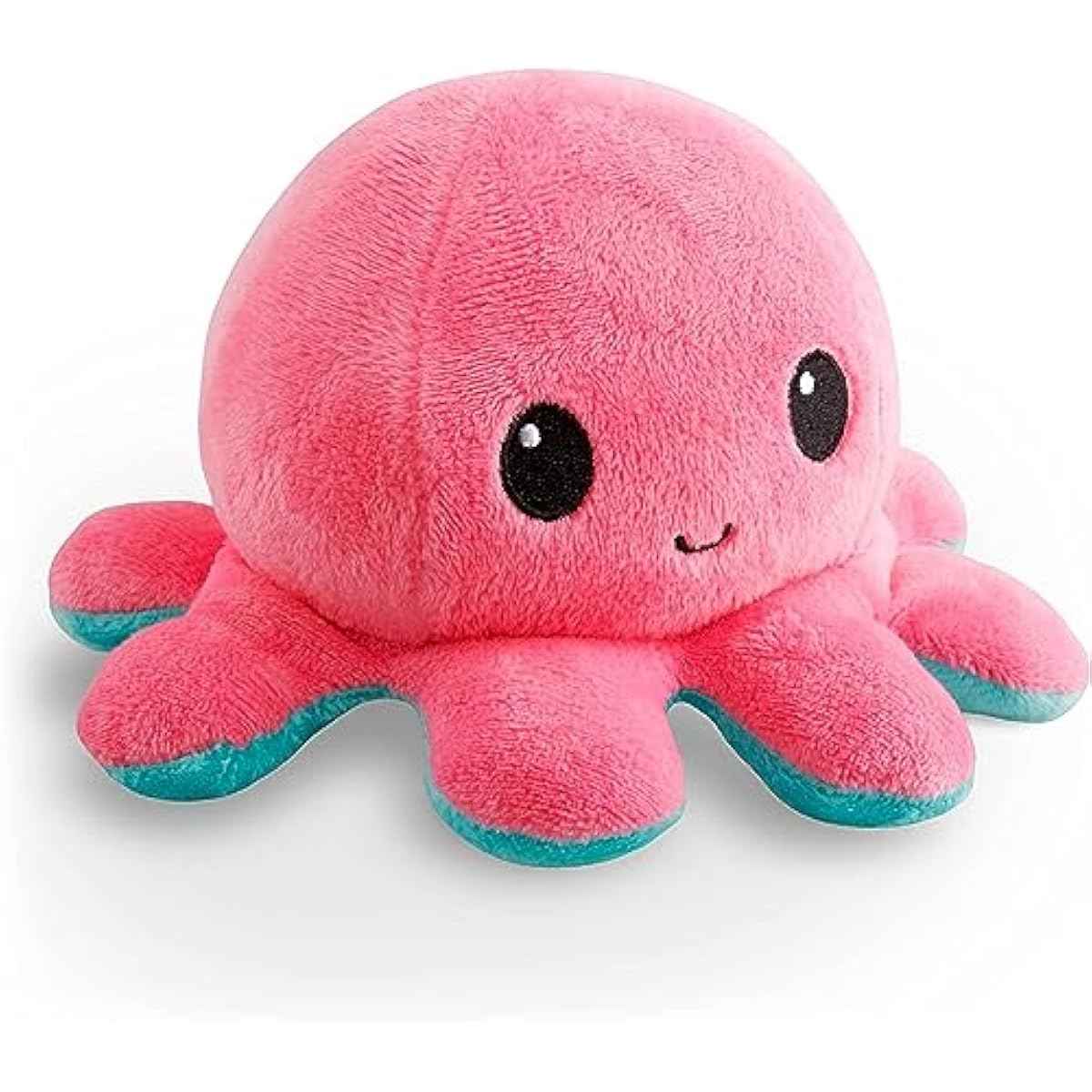 TeeTurtle Reversible Octopus Plushie - 4-Inch Pink + Aqua Two-Sided Flip Plush Toy with Embroidered Details - Cute Mini Collectible Plush for Kids, Teens, and Adults