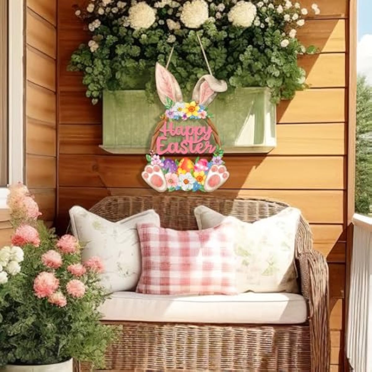 wooden easter decoration door wreath hollow bunny sign spring decoration wall decor