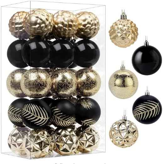 SHareconn 30ct 2.36 Inch Christmas Tree Balls Ornaments, Colored Shatterproof Plastic Decorative Baubles Decorations for Xmas Tree Decor Holiday Party Wedding Decoration (Red & Gold, 60mm)