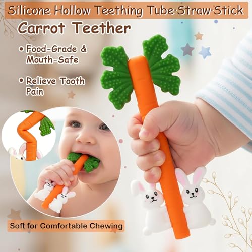 easter baby silicone carrot rabbit hollow teething tubes sensory chew toys for infants over 3 months