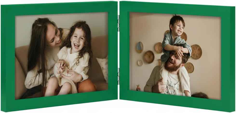 decorUhome Double 4x6 Picture Frame Vertical, Engineered Wood Bifold Photo Frame with Plexiglass for Tabletop Display, 4x6, Black