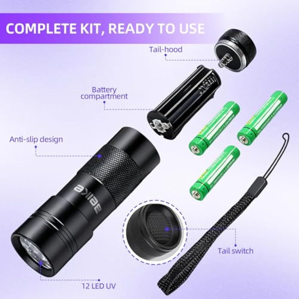 Blacklight Flashlight UV 12-LED Small Portable Mini for Hidden Stain Detection and Pet Urine