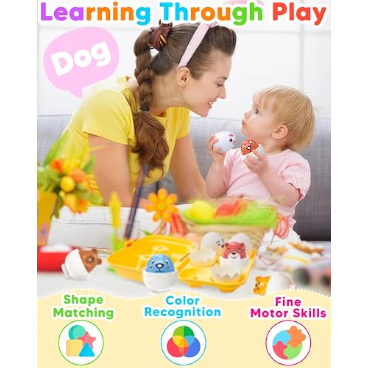 Easter egg toys for toddlers 1-3, prefilled with matching sensory toys and gifts for 3-year-old girls and boys