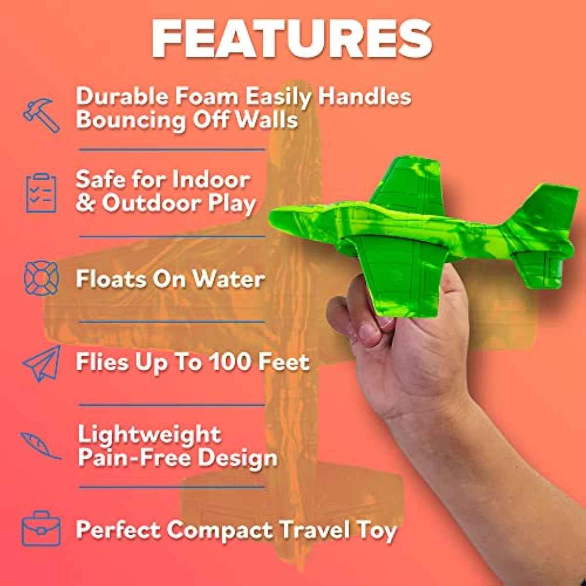Foam Airplanes - Easter Basket Stuffers for Kids All Ages 4 5 6 7 8 9 10 Year Old - Best Toy Gift - Boy Toys Basket Stuffer Gifts - Fun Easter Gifts for Boys & Girls Party Favors - Air Plane Gift Idea