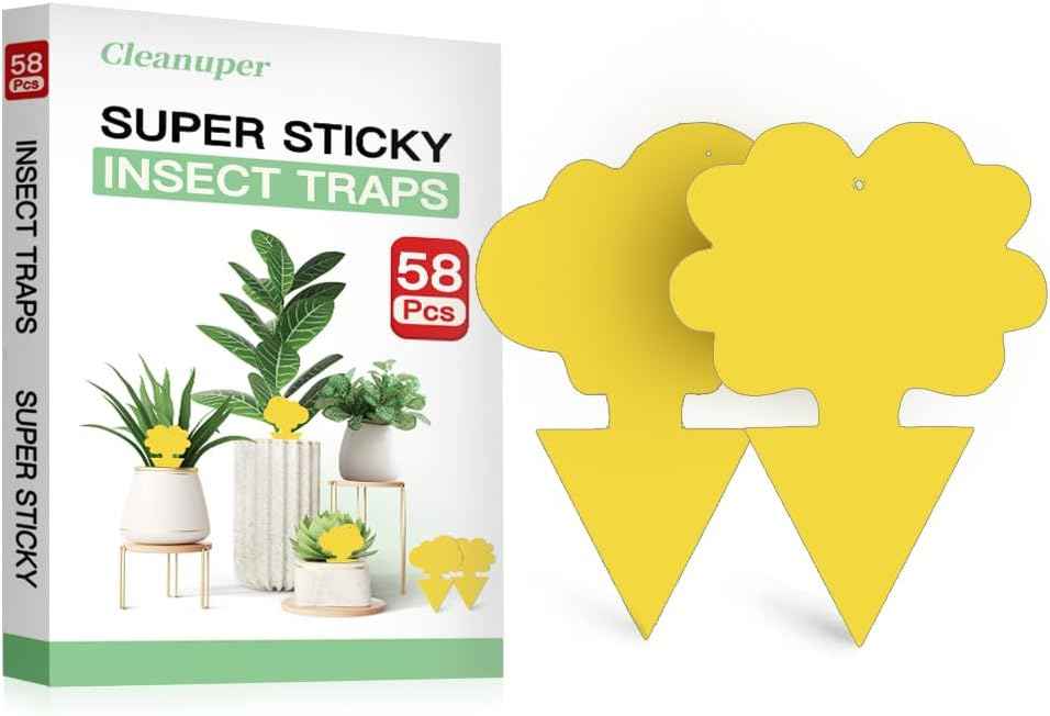 58 Pack Flying Insect Traps for Plants – Green Sticky Traps for Fungus Gnats, Flies & Flying Bugs, Indoor Outdoor Flying Bug Catcher for Pots, Garden & Kitchen, Non-Toxic, Odorless, Kid & Pet Safe