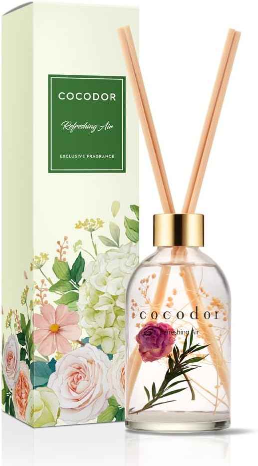 COCODOR Reed Diffuser Set with Preserved Baby's Breath with Sticks/April Breeze / 6.7oz / Scent Fragrance Oil Diffuser for Bedroom Bathroom Home Décor