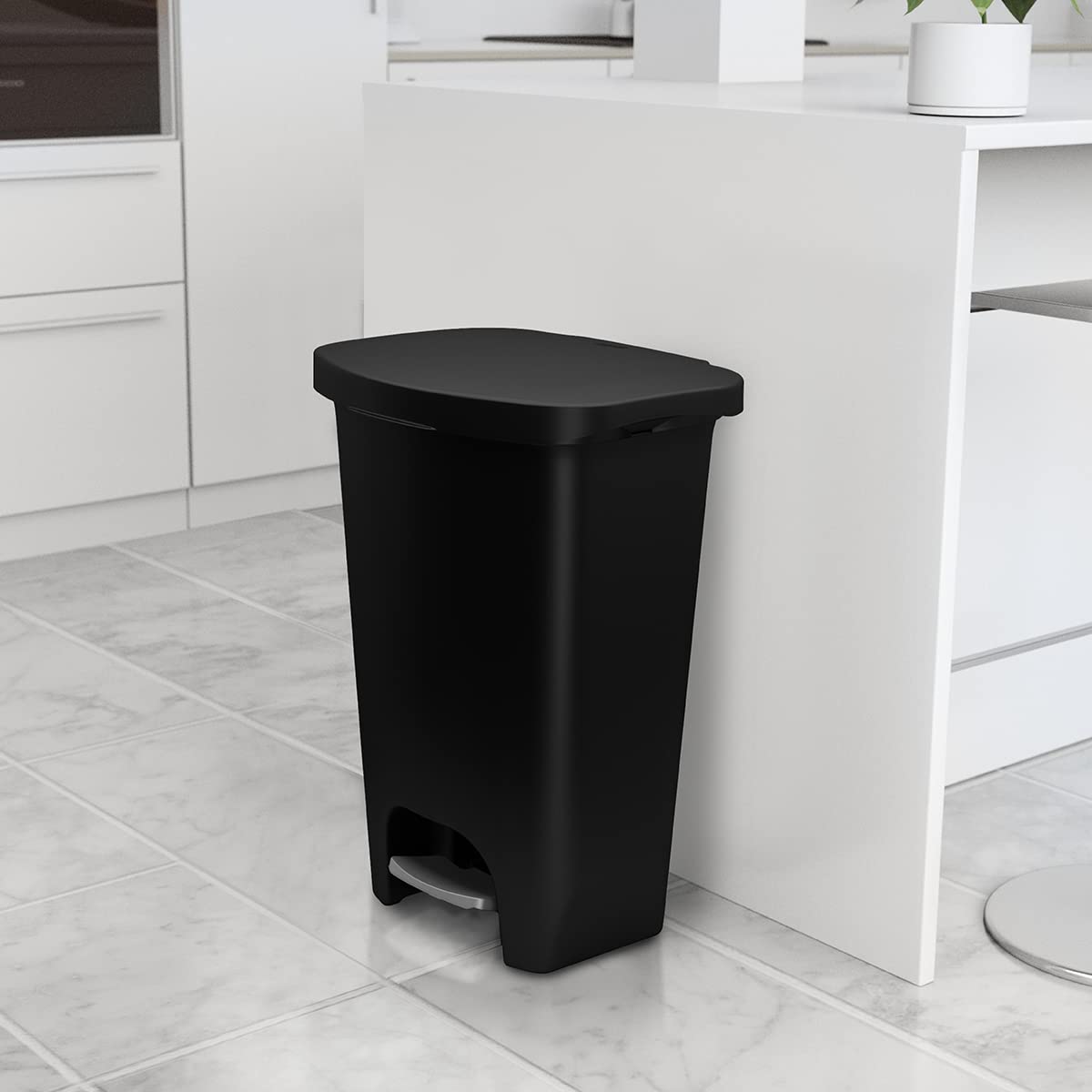 Glad 13 Gallon Trash Can | Plastic Kitchen Waste Bin with Odor Protection of Lid | Hands Free with Step On Foot Pedal