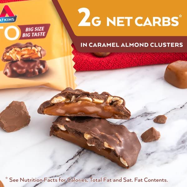 Atkins Caramel Almond Clusters Gluten Free High Fiber Keto Friendly 20 Count 2g Net Carb