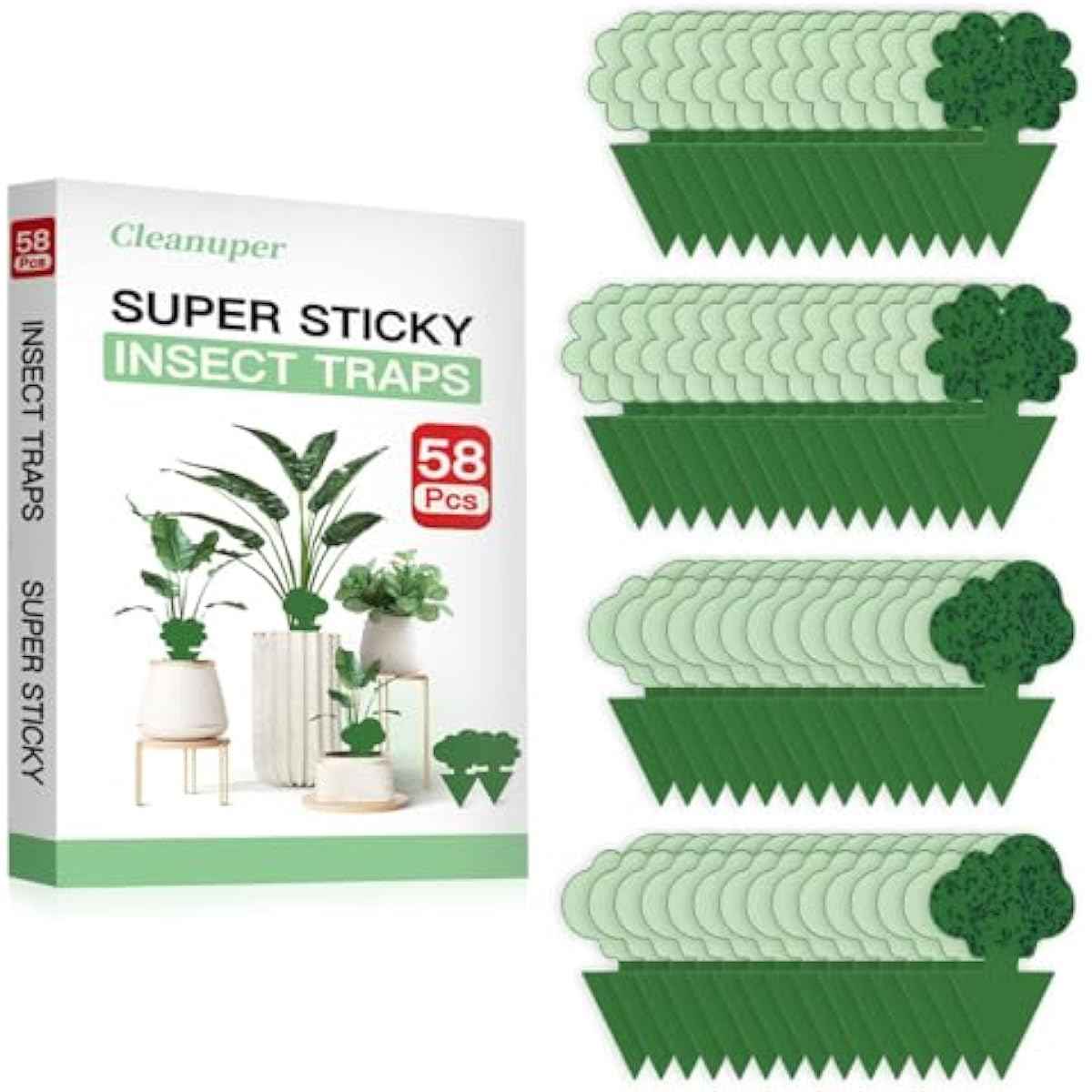 58 Pack Flying Insect Traps for Plants – Green Sticky Traps for Fungus Gnats, Flies & Flying Bugs, Indoor Outdoor Flying Bug Catcher for Pots, Garden & Kitchen, Non-Toxic, Odorless, Kid & Pet Safe