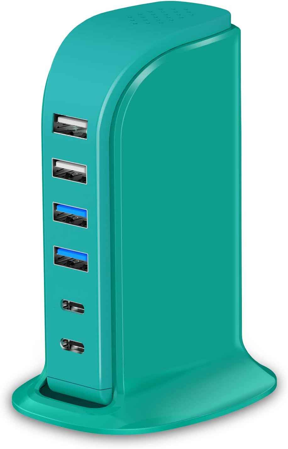 USB Charging Station Multiports Upoy, Charging Hub 6 Ports Dual Type-C, USB Tower Fast Charging for Tablets, Cellphones, Smart Watch, and More Electronic Gadgets, Portable Design, Travel Essentials