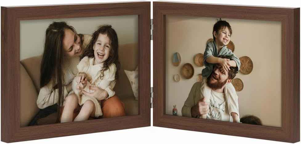 decorUhome Double 4x6 Picture Frame Vertical, Engineered Wood Bifold Photo Frame with Plexiglass for Tabletop Display, 4x6, Black