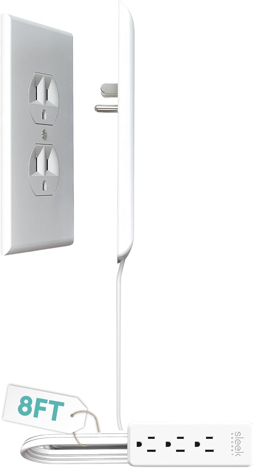 Sleek Socket original flat ultra-thin outlet concealer with extension cord kit, 3ft, multi-outlet power strip for home improvement